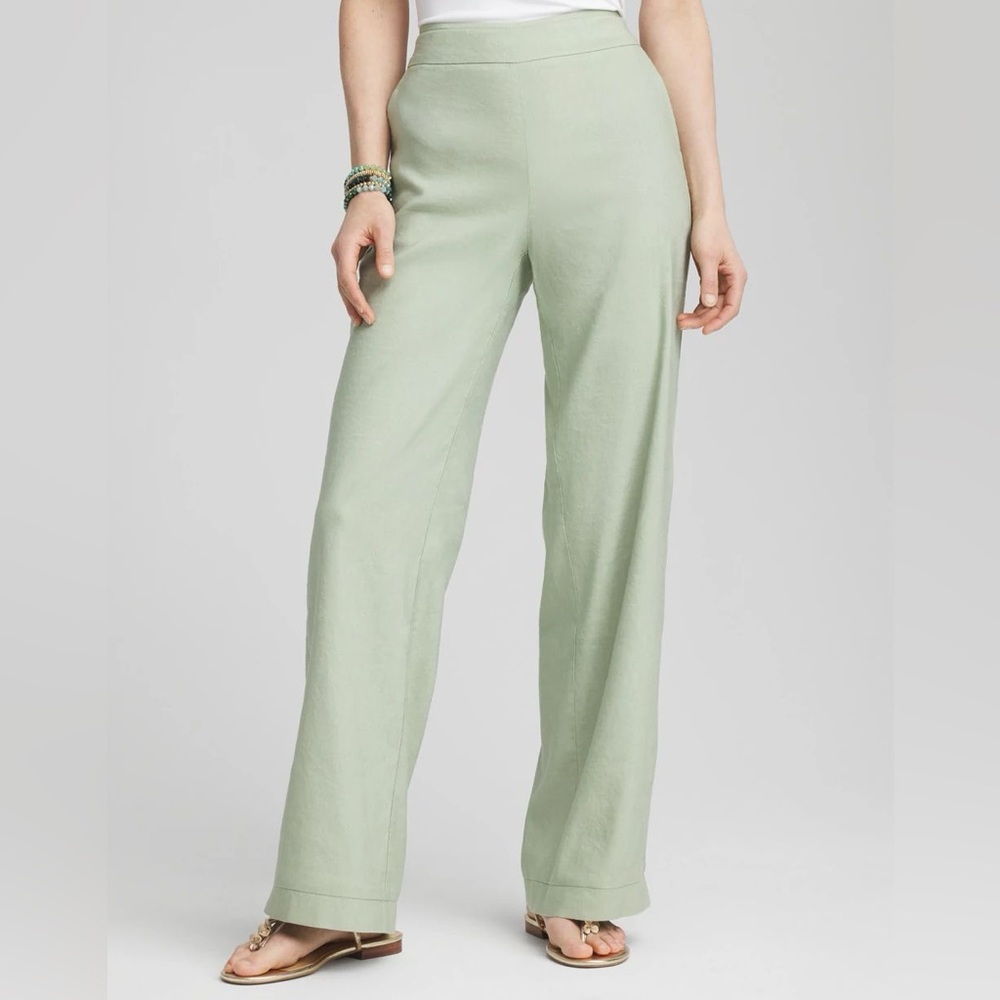 Linen Stretch Sage Green Relaxed Pants